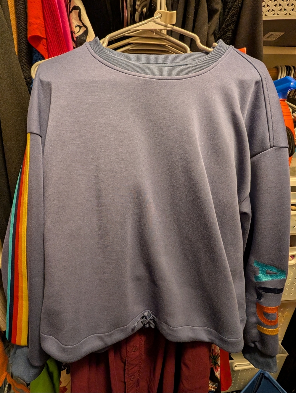 Women's Aldi Blue Track Sweatshirt with Rainbow Sleeve Detail